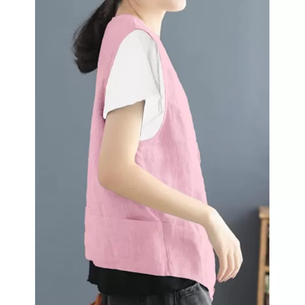 IDEALSANXUN Womens Cotton Linen Vest Casual Sleeveless Blazer Cardigans Lightweight Jacket WaistcoatPink