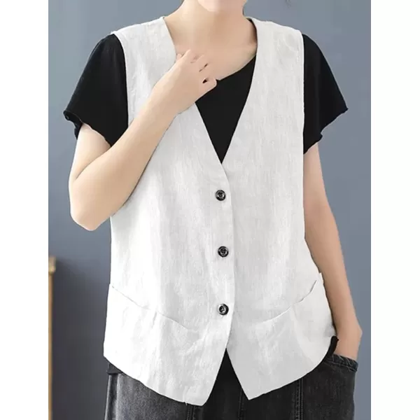 IDEALSANXUN Womens Cotton Linen Vest Casual Sleeveless Blazer Cardigans Lightweight Jacket WaistcoatWhite New