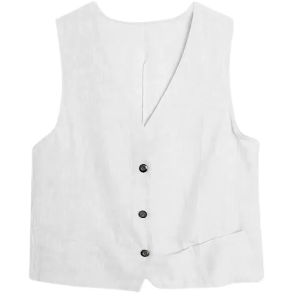 IDEALSANXUN Womens Cotton Linen Vest Casual Sleeveless Blazer Cardigans Lightweight Jacket WaistcoatWhite New