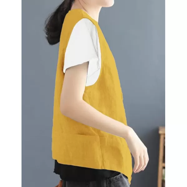 IDEALSANXUN Womens Cotton Linen Vest Casual Sleeveless Blazer Cardigans Lightweight Jacket WaistcoatYellow