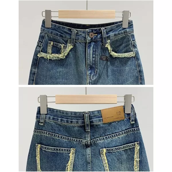 IDEALSANXUN Womens Denim Midi Skirt Casual High Waisted A Line Slit Long Jean SkirtBlue