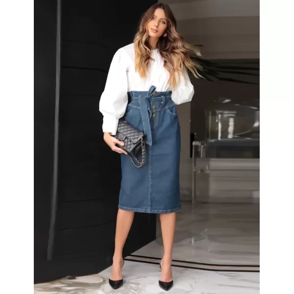 IDEALSANXUN Womens Denim Pencil Skirts High Waist Bowknot Aline Sexy Bodycon Jean SkirtLight Blue