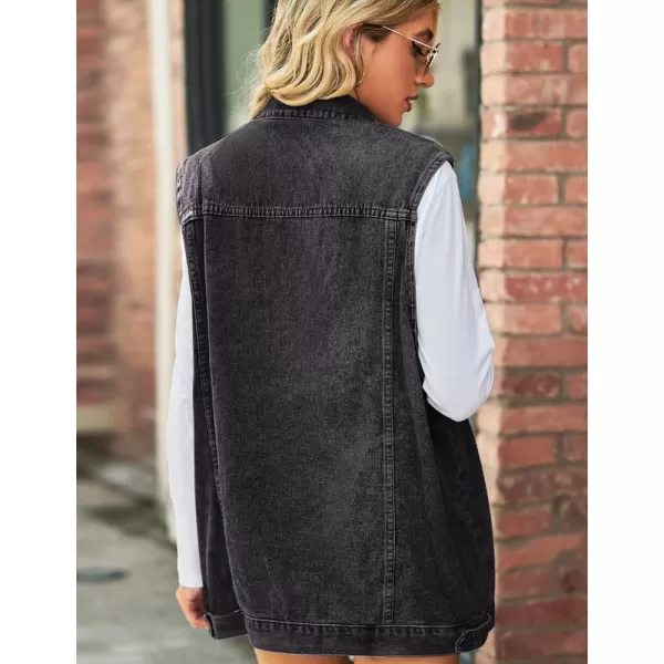 IDEALSANXUN Womens Denim Vest Casual Button Down Sleeveless Jean JacketBlack