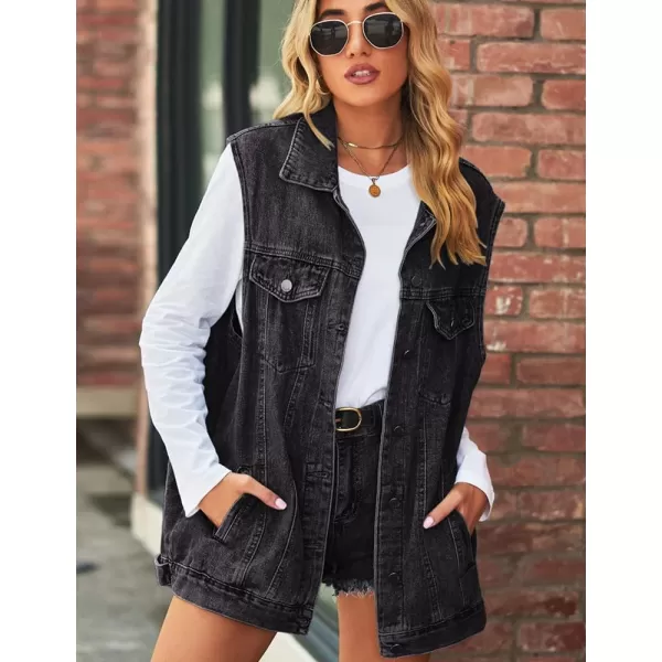 IDEALSANXUN Womens Denim Vest Casual Button Down Sleeveless Jean JacketBlack