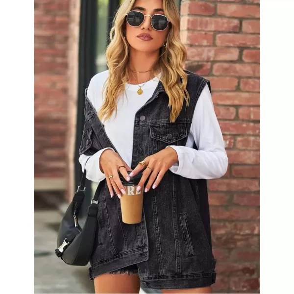 IDEALSANXUN Womens Denim Vest Casual Button Down Sleeveless Jean JacketBlack