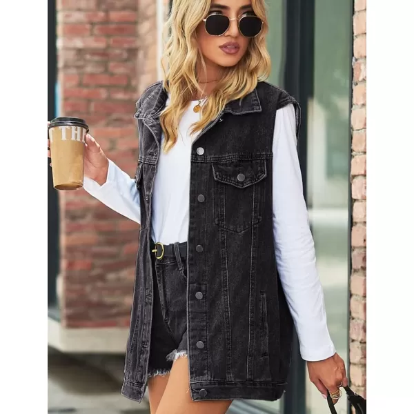 IDEALSANXUN Womens Denim Vest Casual Button Down Sleeveless Jean JacketBlack