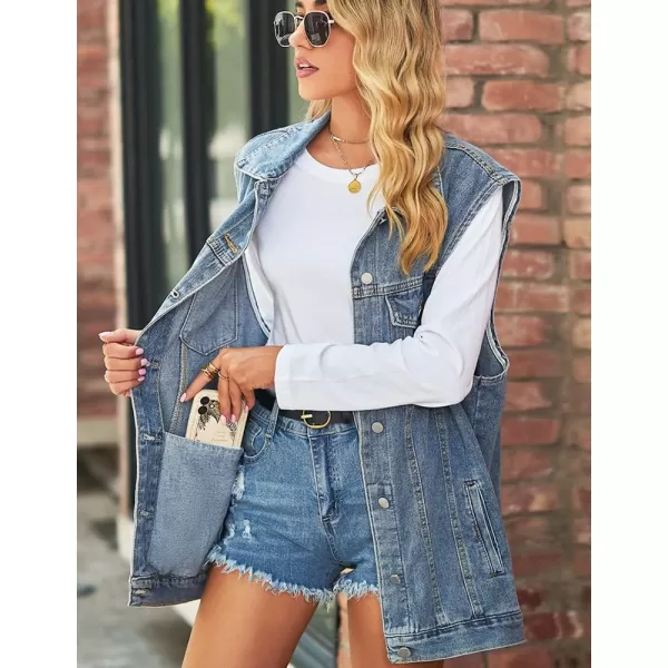 IDEALSANXUN Womens Denim Vest Casual Button Down Sleeveless Jean JacketBlue