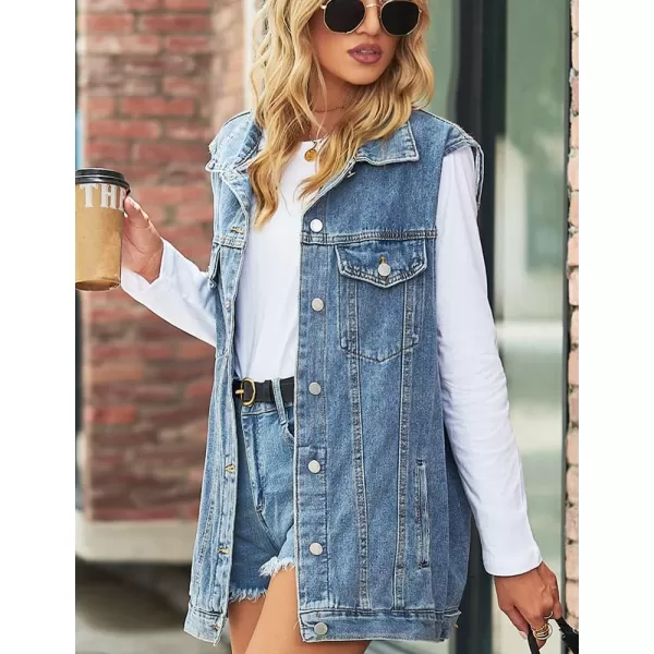 IDEALSANXUN Womens Denim Vest Casual Button Down Sleeveless Jean JacketBlue