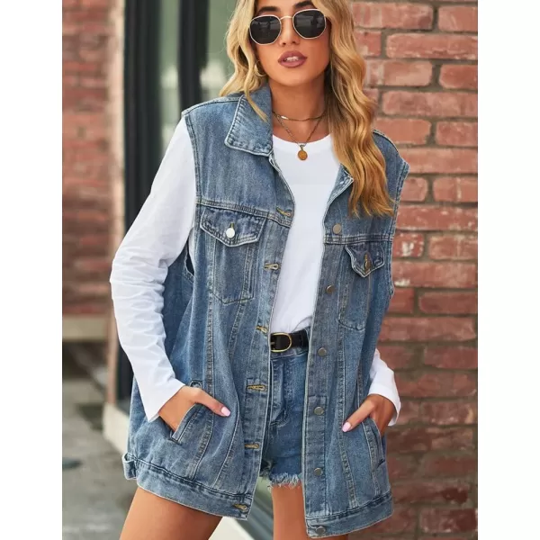 IDEALSANXUN Womens Denim Vest Casual Button Down Sleeveless Jean JacketBlue