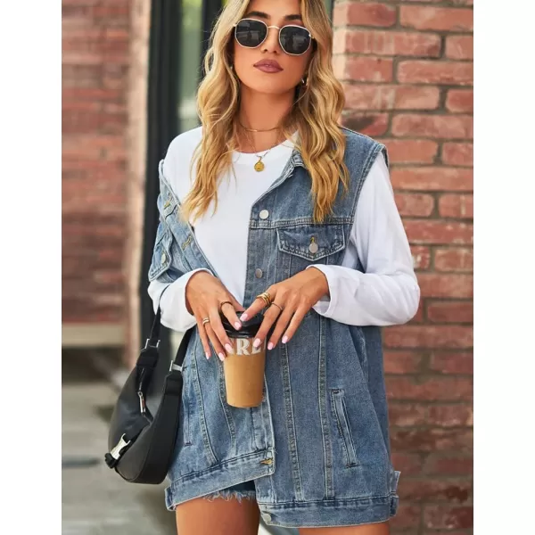 IDEALSANXUN Womens Denim Vest Casual Button Down Sleeveless Jean JacketBlue