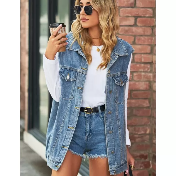 IDEALSANXUN Womens Denim Vest Casual Button Down Sleeveless Jean JacketBlue