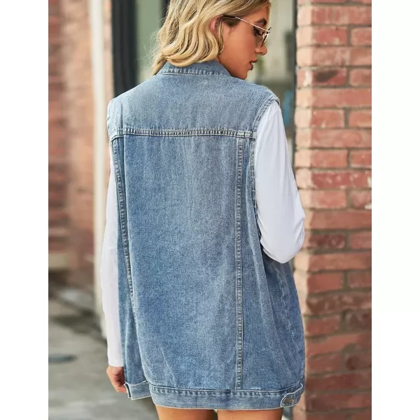 IDEALSANXUN Womens Denim Vest Casual Button Down Sleeveless Jean JacketBlue
