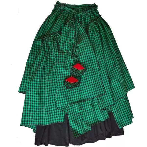 IDEALSANXUN Womens Elastic Waist Aline Cotton Lined Retro Maxi Hem Pleated Long SkirtsPlaid Green