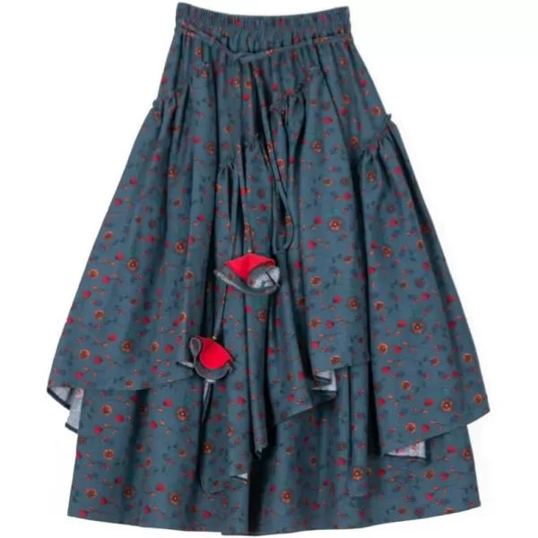 IDEALSANXUN Womens Elastic Waist Aline Cotton Lined Retro Maxi Hem Pleated Long SkirtsPrint 208