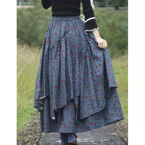 IDEALSANXUN Womens Elastic Waist Aline Cotton Lined Retro Maxi Hem Pleated Long SkirtsPrint 208