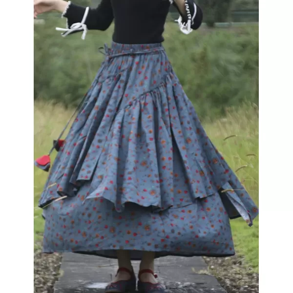 IDEALSANXUN Womens Elastic Waist Aline Cotton Lined Retro Maxi Hem Pleated Long SkirtsPrint 208