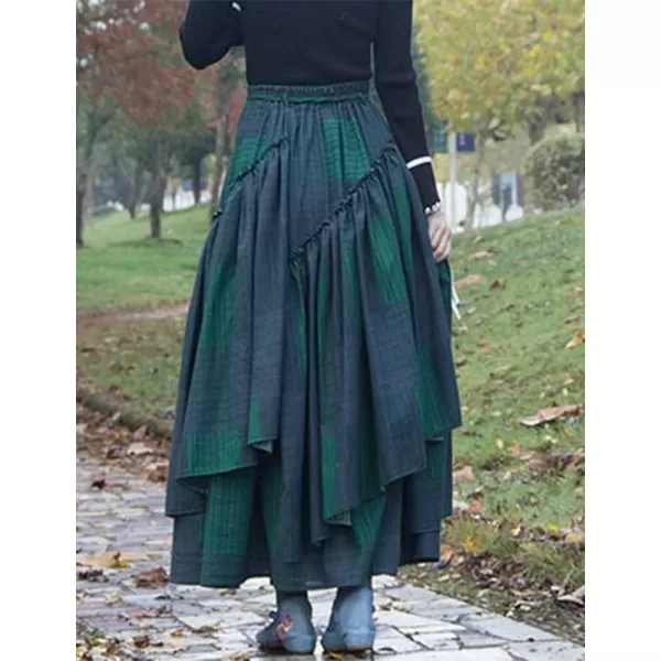 IDEALSANXUN Womens Elastic Waist Aline Cotton Lined Retro Maxi Hem Pleated Long SkirtsPrint 7