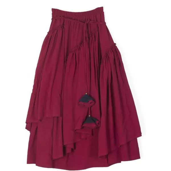 IDEALSANXUN Womens Elastic Waist Aline Cotton Lined Retro Maxi Hem Pleated Long SkirtsWine