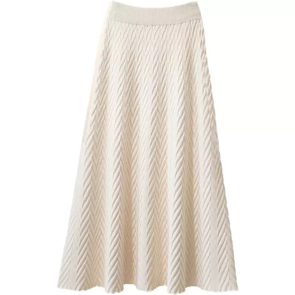 IDEALSANXUN Womens Fall Winter High Waisted Aline Pleated Midi Ribbed Knit Sweater SkirtsBeige 140083