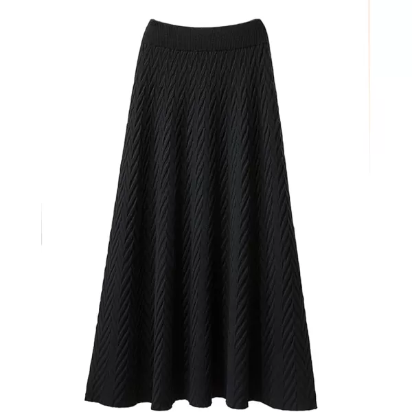 IDEALSANXUN Womens Fall Winter High Waisted Aline Pleated Midi Ribbed Knit Sweater SkirtsBlack 140083