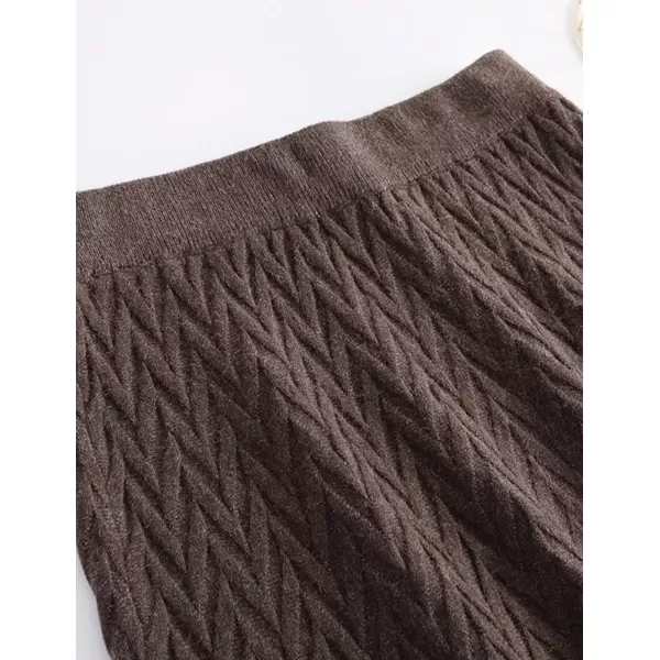 IDEALSANXUN Womens Fall Winter High Waisted Aline Pleated Midi Ribbed Knit Sweater SkirtsCoffee 140083