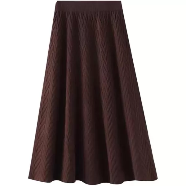 IDEALSANXUN Womens Fall Winter High Waisted Aline Pleated Midi Ribbed Knit Sweater SkirtsCoffee 140083