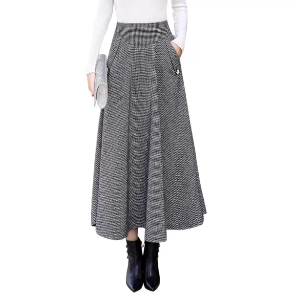 IDEALSANXUN Womens FallWinter High Waist Plaid Slim Aline Long SkirtBlackampwhite