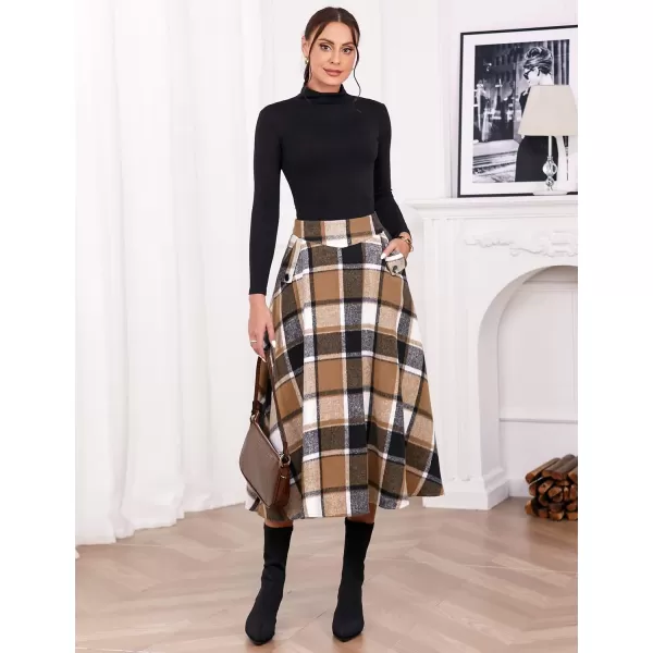 IDEALSANXUN Womens FallWinter High Waist Plaid Slim Aline Long SkirtPlaid Brown New