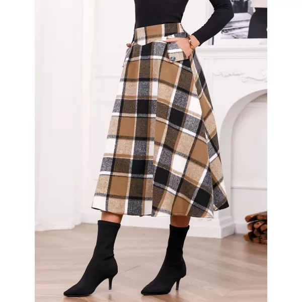 IDEALSANXUN Womens FallWinter High Waist Plaid Slim Aline Long SkirtPlaid Brown New