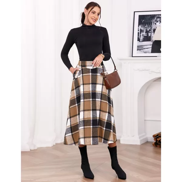 IDEALSANXUN Womens FallWinter High Waist Plaid Slim Aline Long SkirtPlaid Brown New