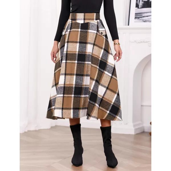 IDEALSANXUN Womens FallWinter High Waist Plaid Slim Aline Long SkirtPlaid Brown New