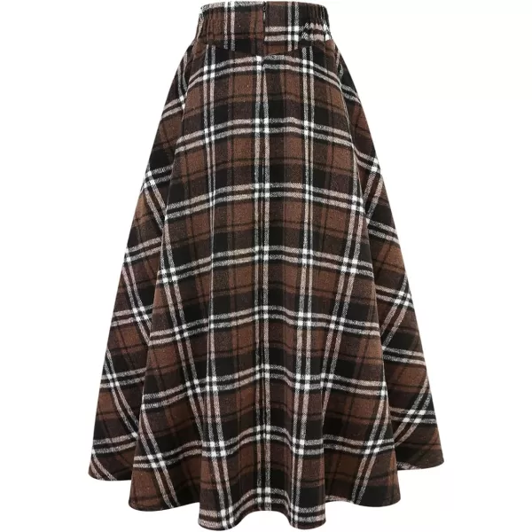 IDEALSANXUN Womens FallWinter High Waist Plaid Slim Aline Long SkirtPlaid Coffee