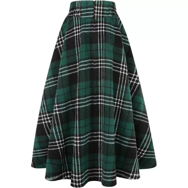 IDEALSANXUN Womens FallWinter High Waist Plaid Slim Aline Long SkirtPlaid Green 01