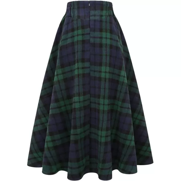 IDEALSANXUN Womens FallWinter High Waist Plaid Slim Aline Long SkirtPlaid Green