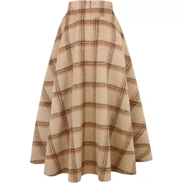 IDEALSANXUN Womens FallWinter High Waist Plaid Slim Aline Long SkirtPlaid Khaki