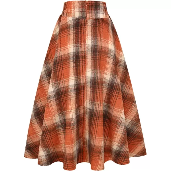 IDEALSANXUN Womens FallWinter High Waist Plaid Slim Aline Long SkirtPlaid Orange