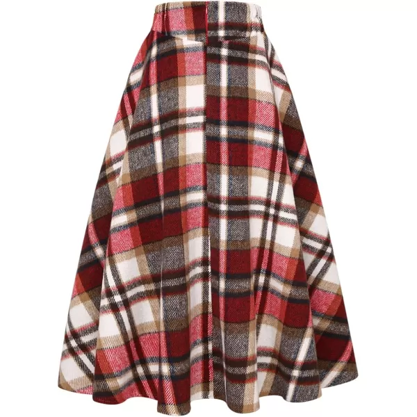 IDEALSANXUN Womens FallWinter High Waist Plaid Slim Aline Long SkirtPlaid Wine