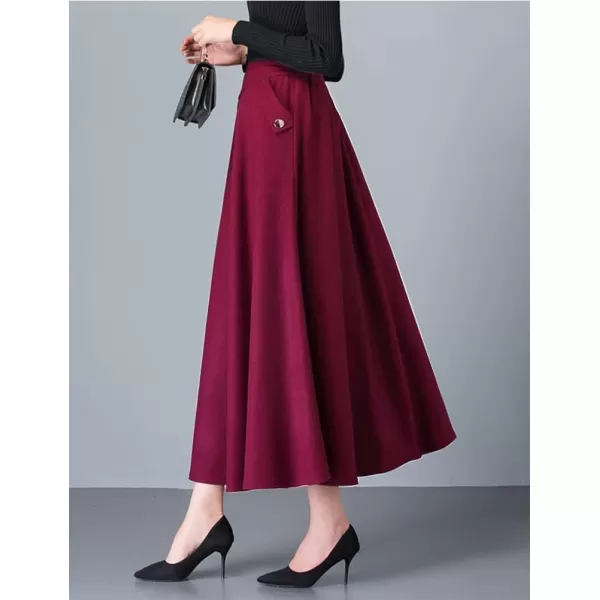 IDEALSANXUN Womens FallWinter High Waist Plaid Slim Aline Long SkirtPure Wine