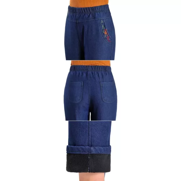 IDEALSANXUN Womens Fleece Lined Jeans Elastic Waist Loose Straight Leg Jeans2 Mid Blue