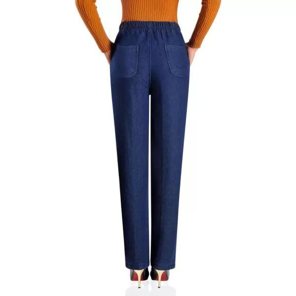 IDEALSANXUN Womens Fleece Lined Jeans Elastic Waist Loose Straight Leg Jeans2 Mid Blue
