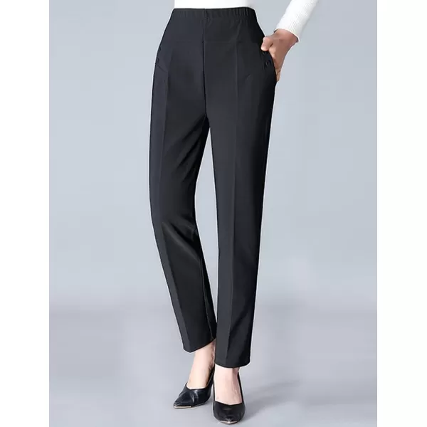 IDEALSANXUN Womens Fleece Lined Jeans Elastic Waist Loose Straight Leg JeansBlack