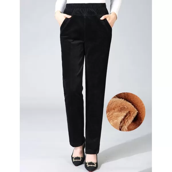 IDEALSANXUN Womens Fleece Lined Jeans Elastic Waist Loose Straight Leg JeansCordBlack