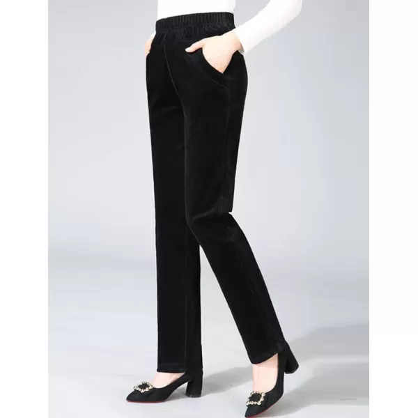 IDEALSANXUN Womens Fleece Lined Jeans Elastic Waist Loose Straight Leg JeansCordBlack