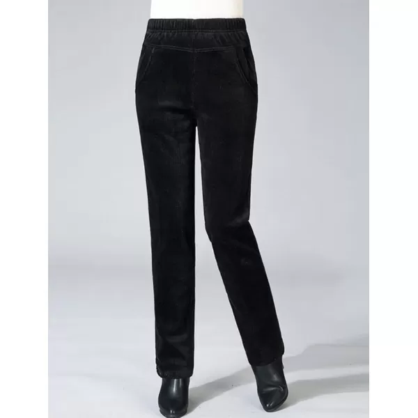 IDEALSANXUN Womens Fleece Lined Jeans Elastic Waist Loose Straight Leg JeansCordBlack