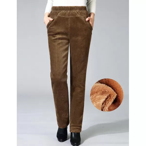 IDEALSANXUN Womens Fleece Lined Jeans Elastic Waist Loose Straight Leg JeansCordKhaki