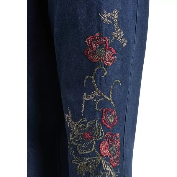 IDEALSANXUN Womens Fleece Lined Jeans Elastic Waist Loose Straight Leg JeansOmbre Flowerfleece