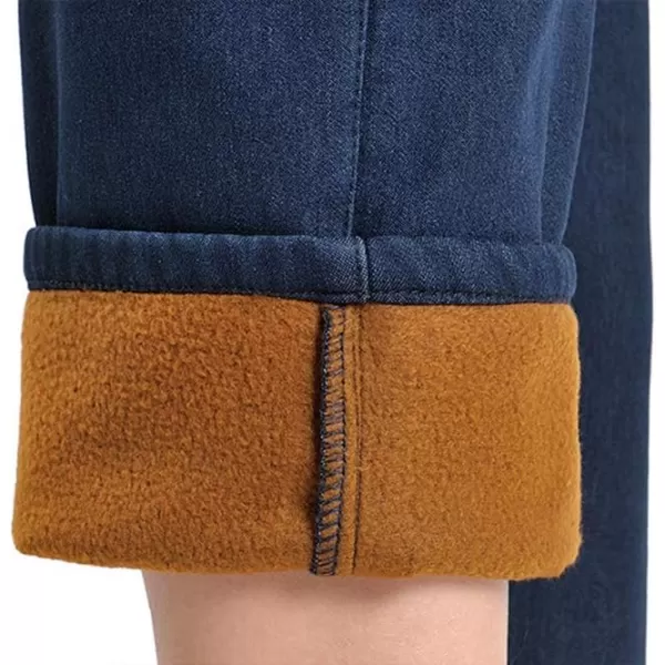 IDEALSANXUN Womens Fleece Lined Jeans Elastic Waist Loose Straight Leg JeansOmbre Flowerfleece