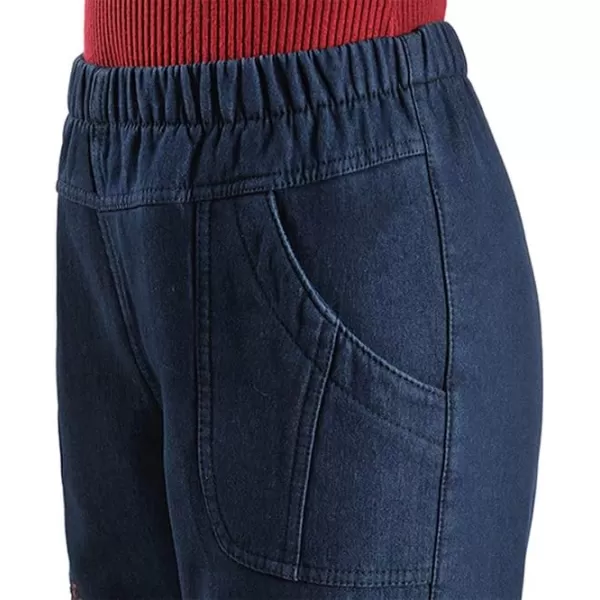 IDEALSANXUN Womens Fleece Lined Jeans Elastic Waist Loose Straight Leg JeansOmbre Flowerfleece