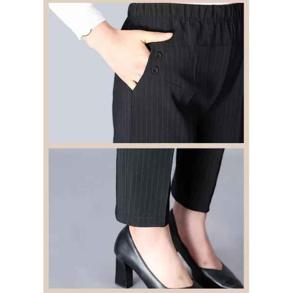 IDEALSANXUN Womens Fleece Lined Jeans Elastic Waist Loose Straight Leg JeansStripedBlack