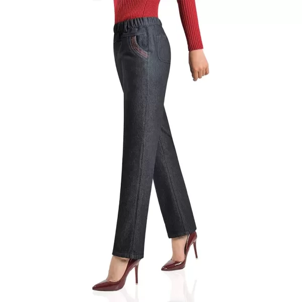 IDEALSANXUN Womens Fleece Lined Jeans Retro Elastic Waist Denim PantsBlack 265